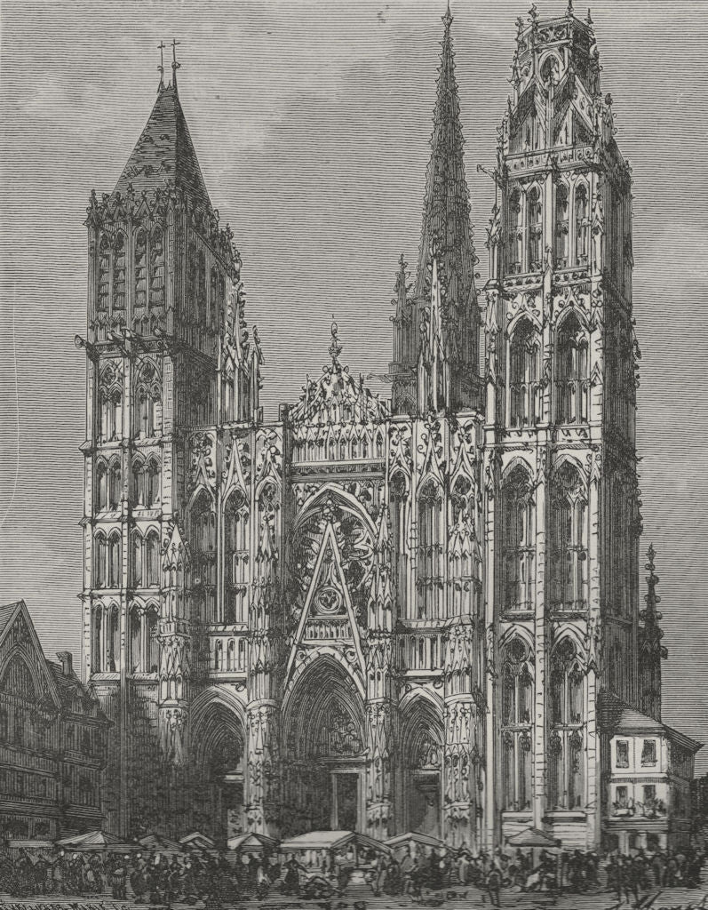 ROUEN. Rouen Cathedral (West Front) 1882 old antique vintage print picture